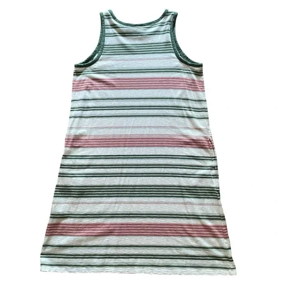 J Jill Women's Tank Dress Green Pink Striped Casual Preppy Lightweight Medium - Picture 9 of 12